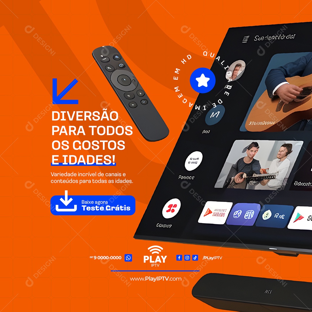 IPTV Diversão para Todos os Gostos e Idades Social Media PSD Editável