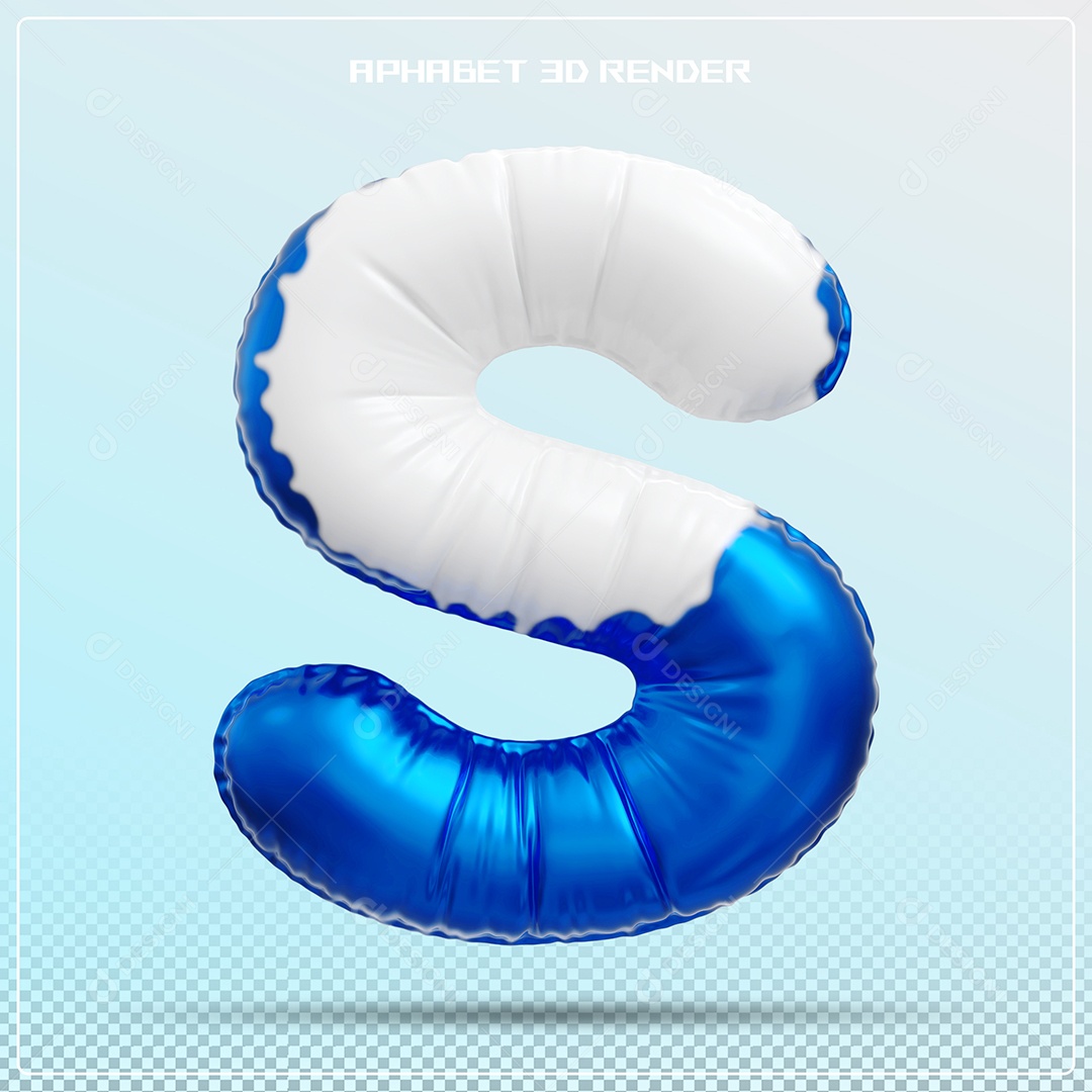 Letra 3D S Balão Azul E Branco Para Composição PSD