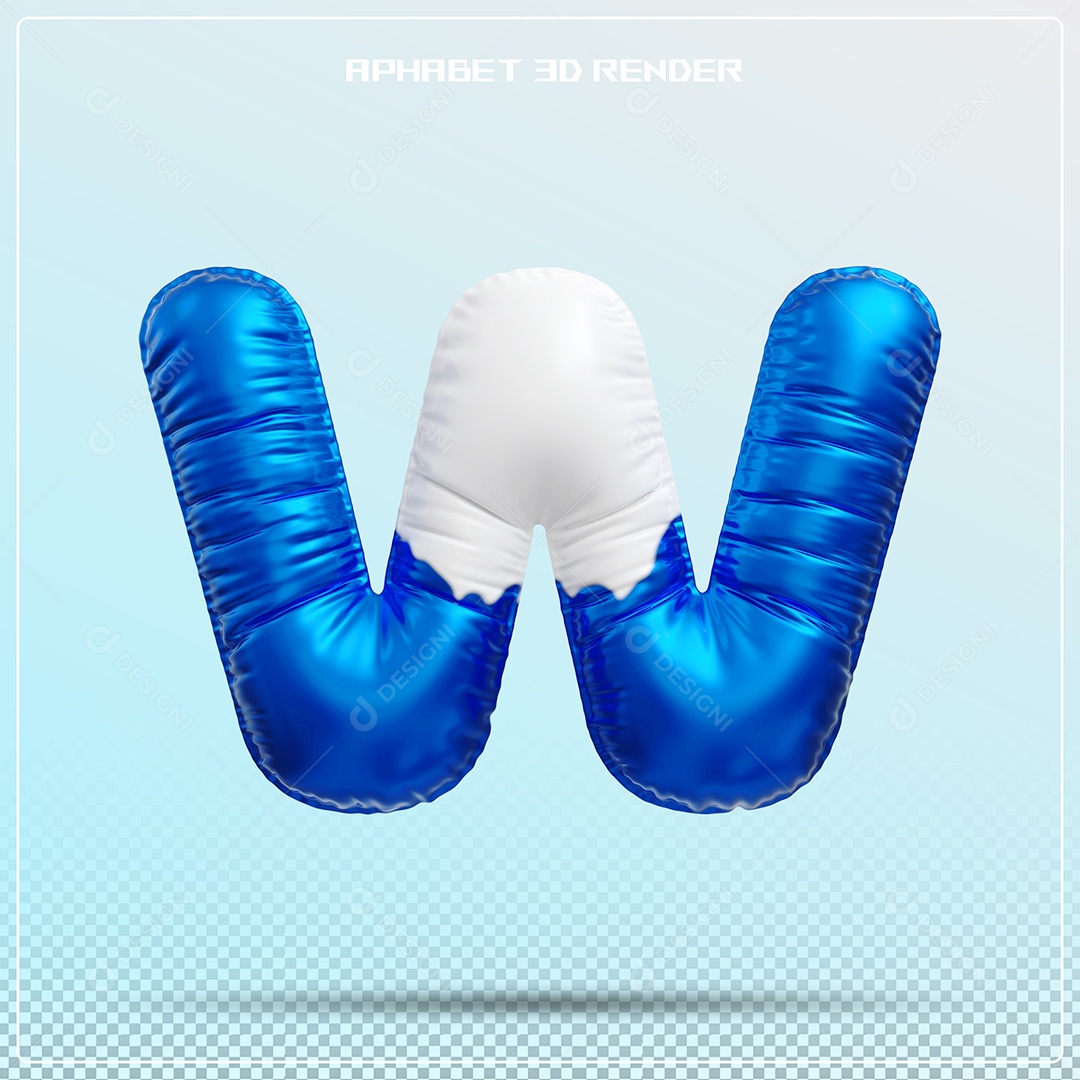 Letra 3D W Balão Azul E Branco Para Composição PSD