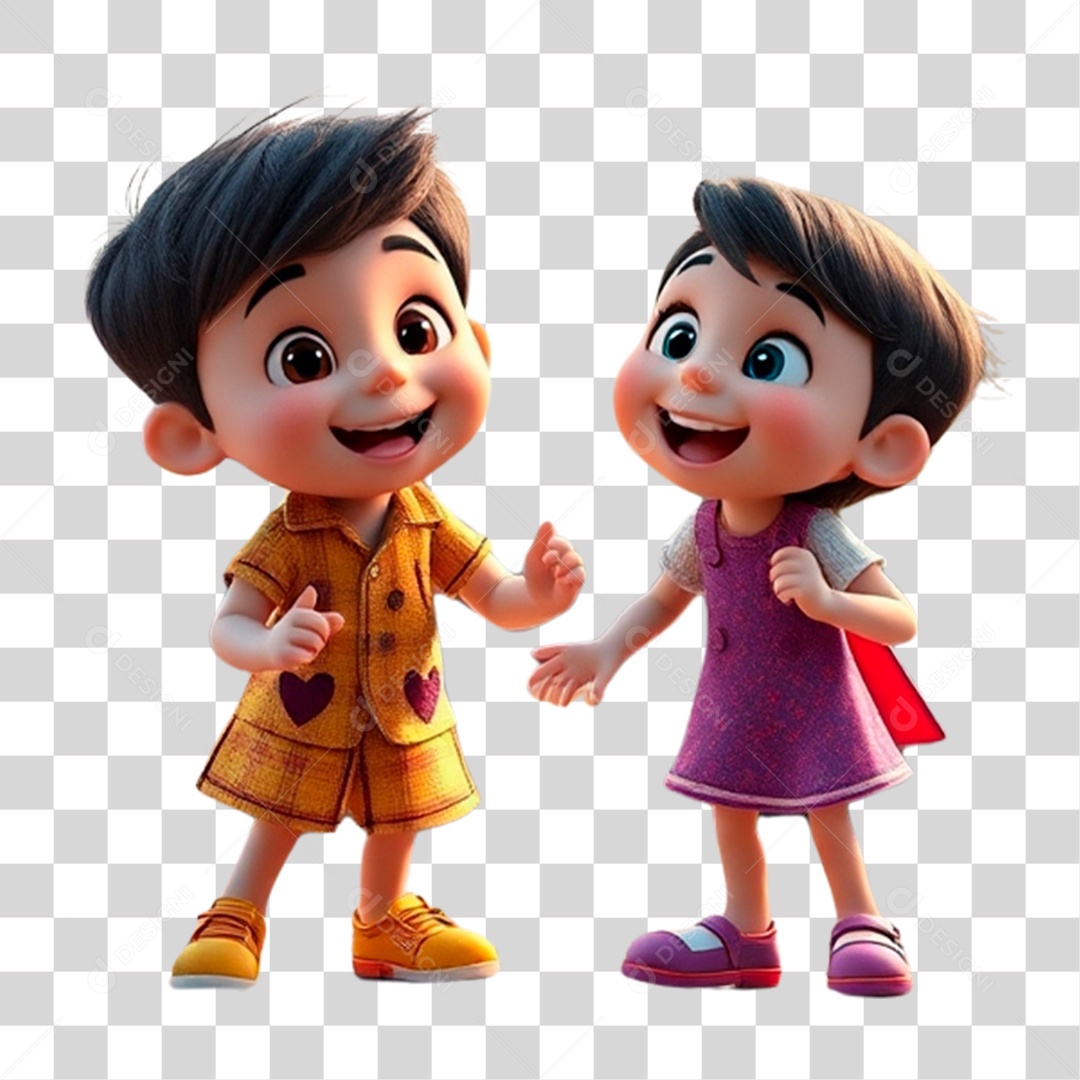 Personagem Criança Feliz De Mãos Dadas 3D PNG Transparente