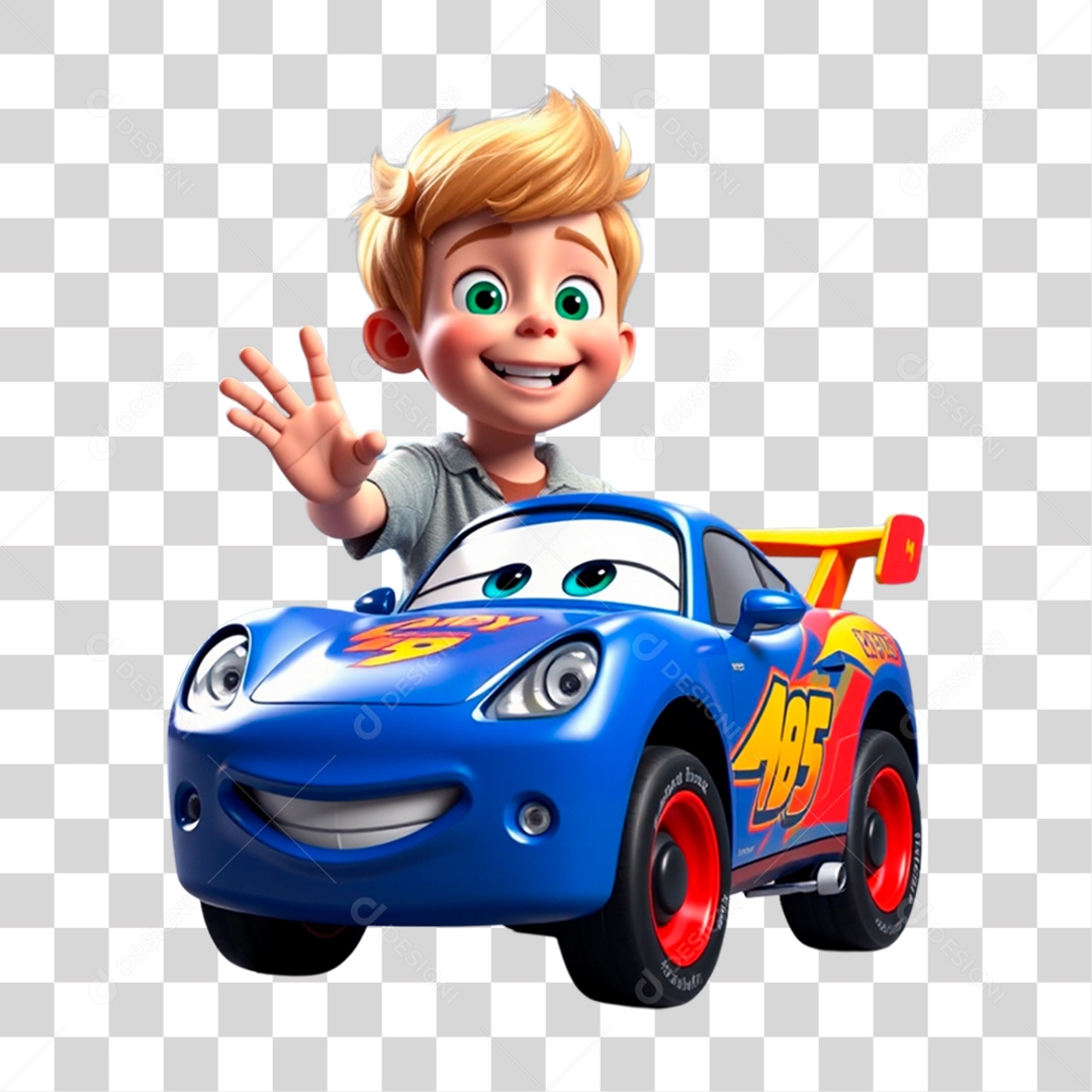 Personagem Criança Feliz Briancando De Carro 3D PNG Transparente