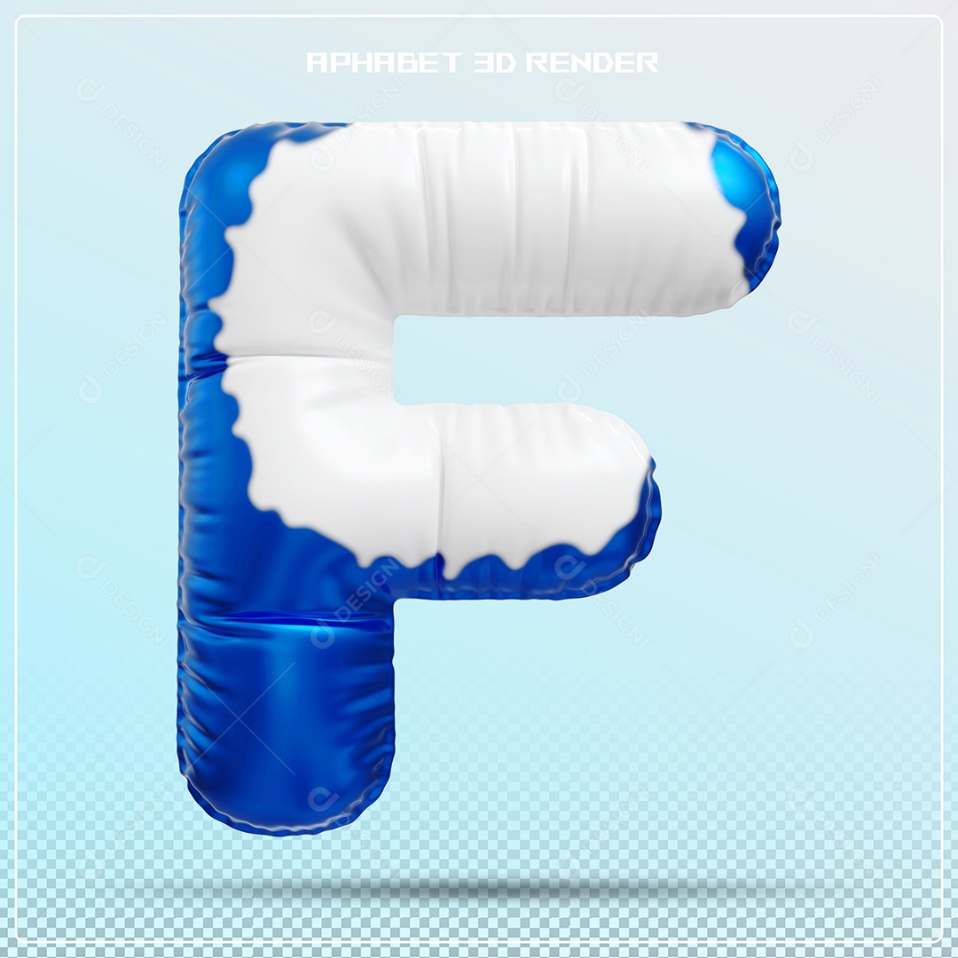 Letra 3D F Balão Azul E Branco Para Composição PSD