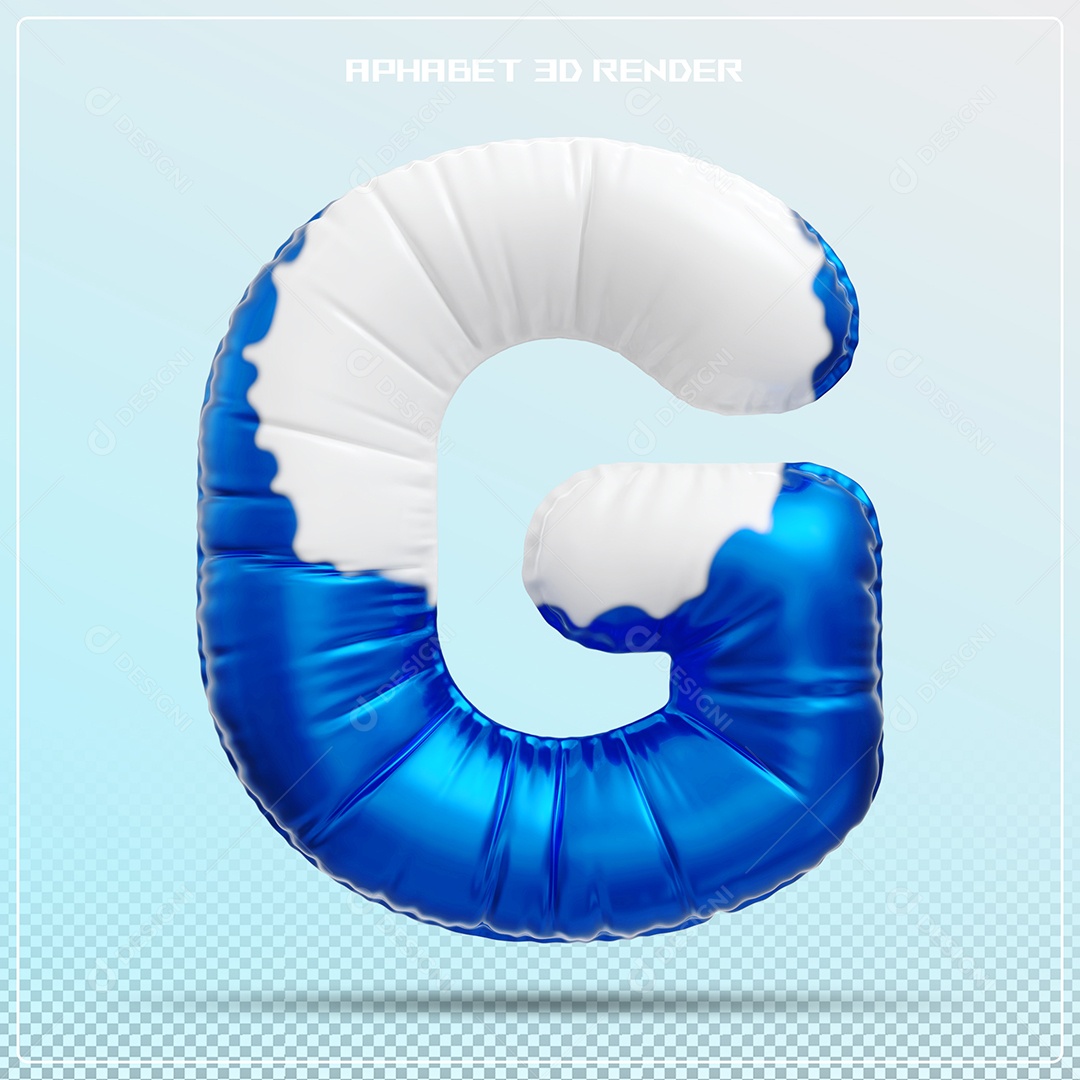 Letra 3D G Balão Azul E Branco Para Composição PSD