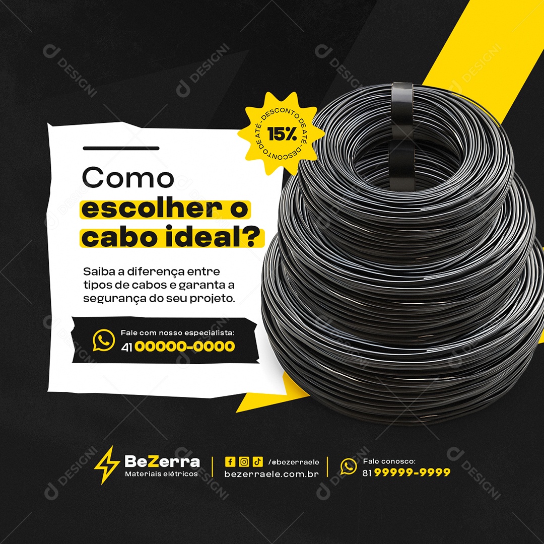 Loja de Materiais Eletricos Como Escolher o Cabo Ideal Social Media PSD Editável