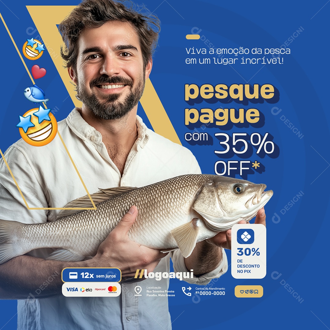 Pesque Pague com 35% Off Social Media PSD Editável
