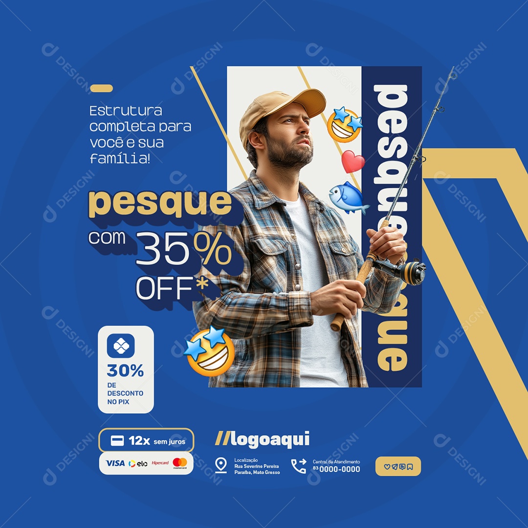 Pesquepague Pesque com 35% Off Social Media PSD Editável