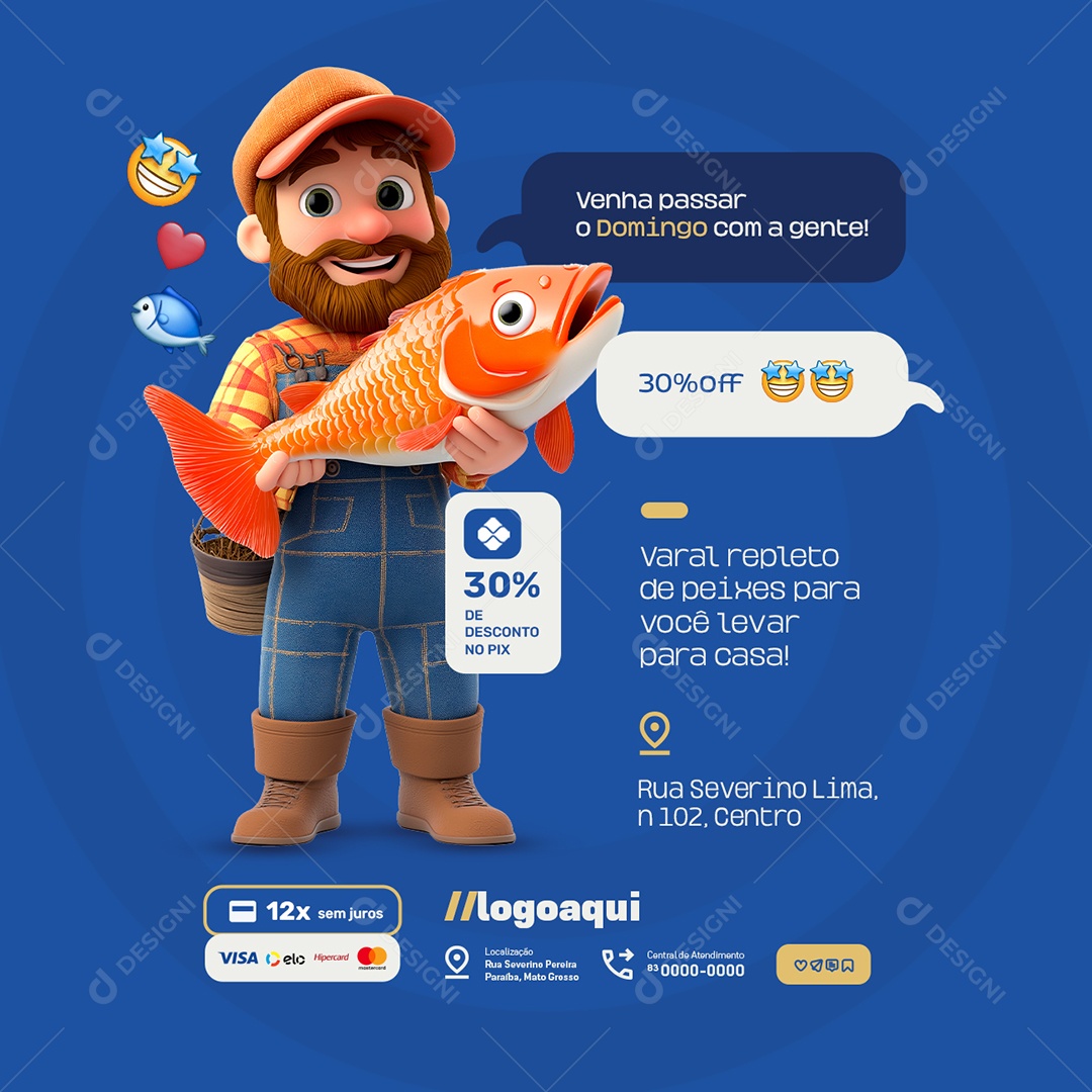 Pesquepague Varal Repleto de Peixes Social Media PSD Editável