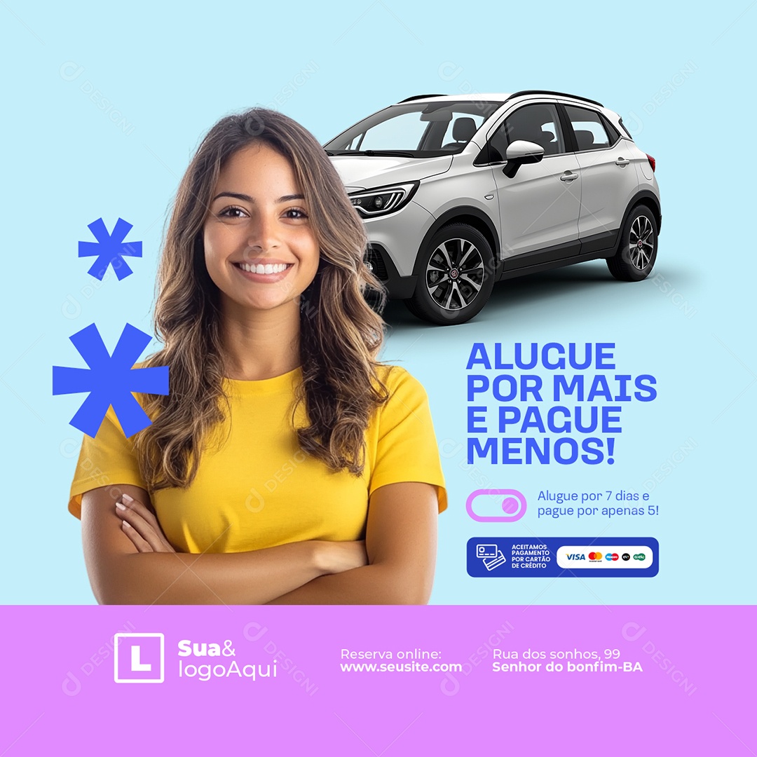 Locadora de Carro Alugue por Mais e Pague Menos Social Media PSD Editável