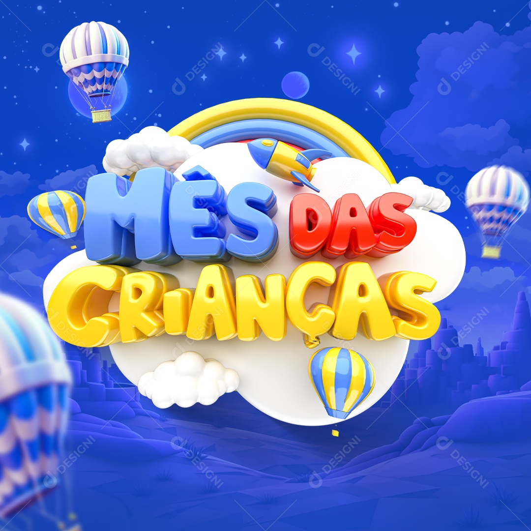 Mês das Crianças Selo 3D para Composição PSD