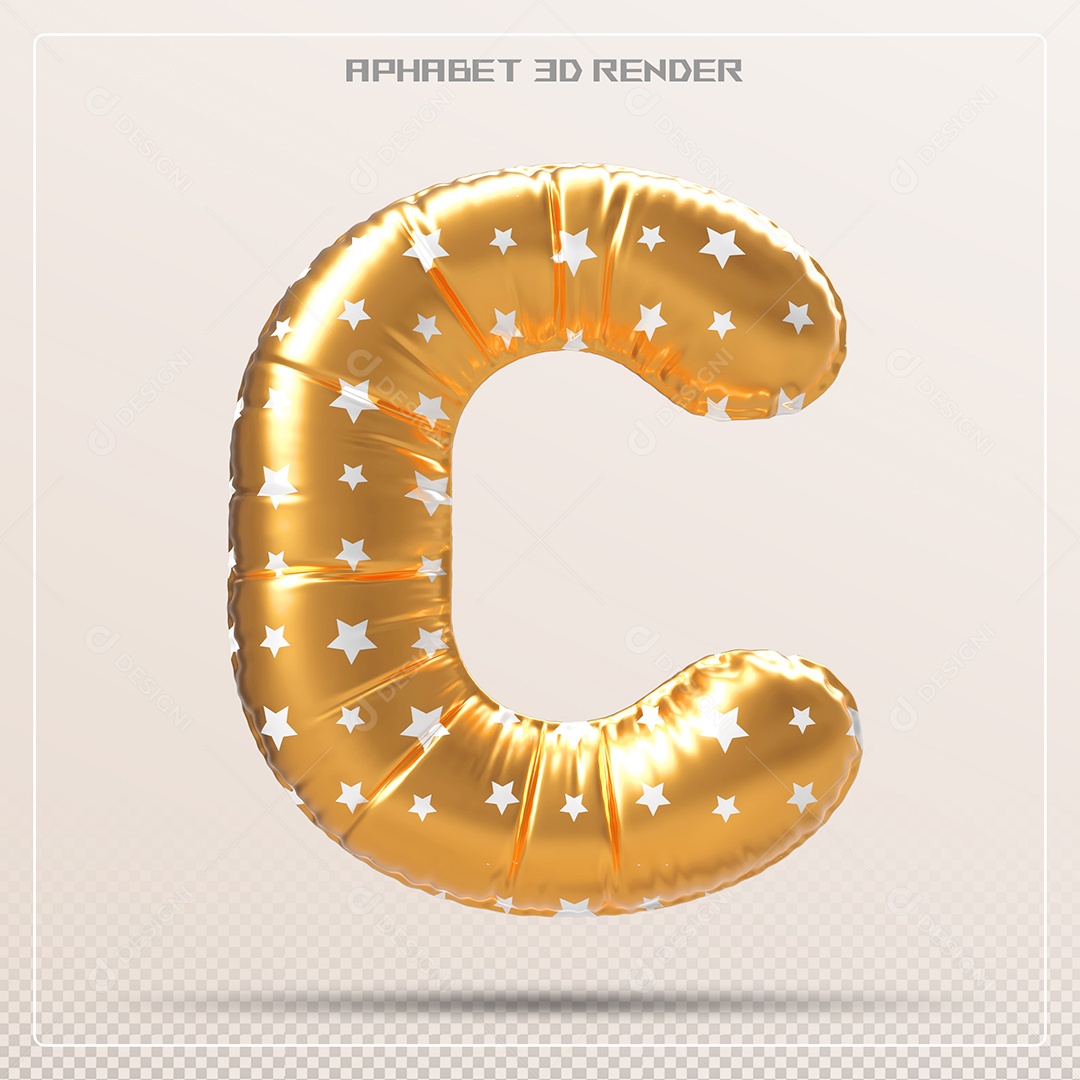 3D letter C Golden Balloon Element for PSD Composition