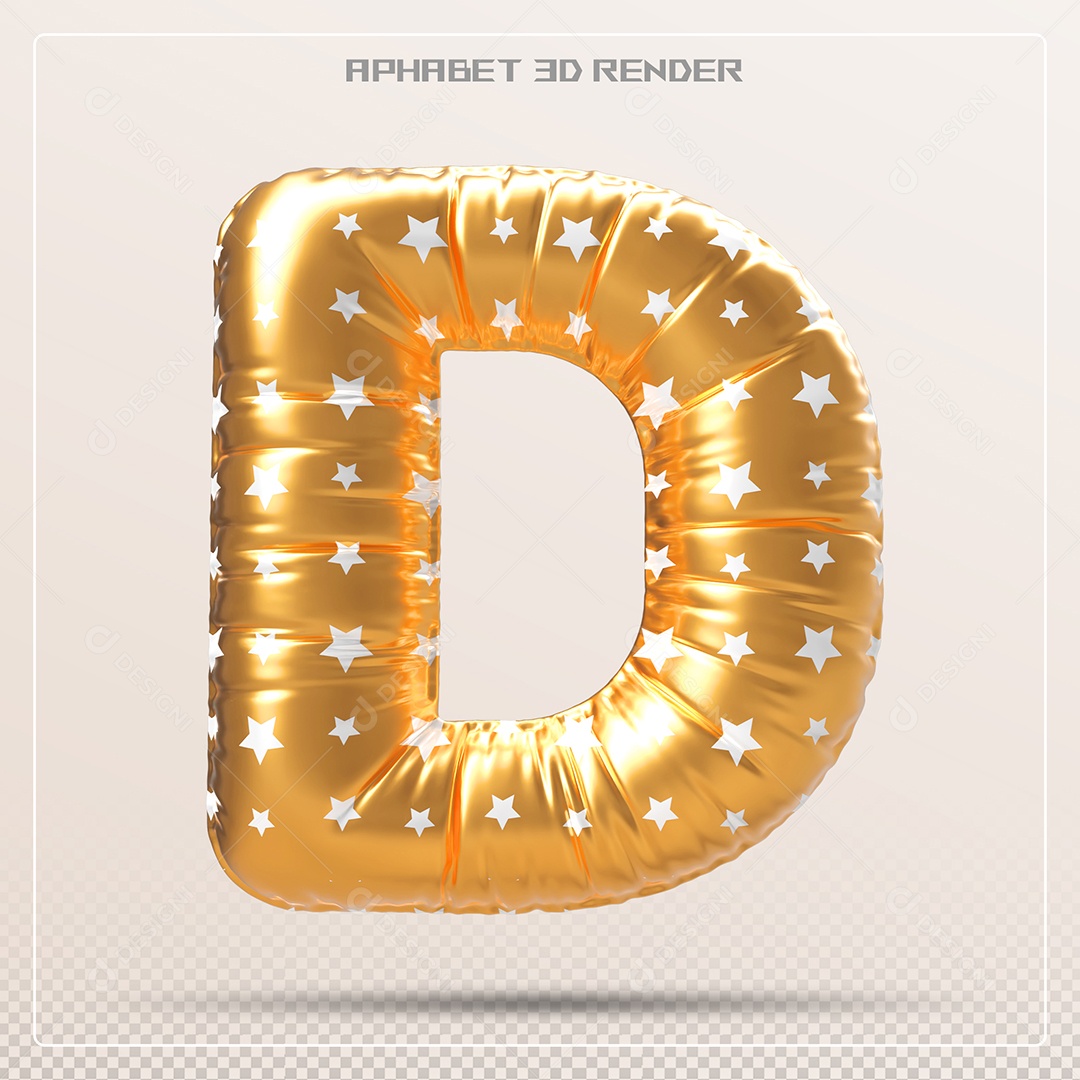 Letra 3D D Balão Dourado Elemento Para Composição PSD