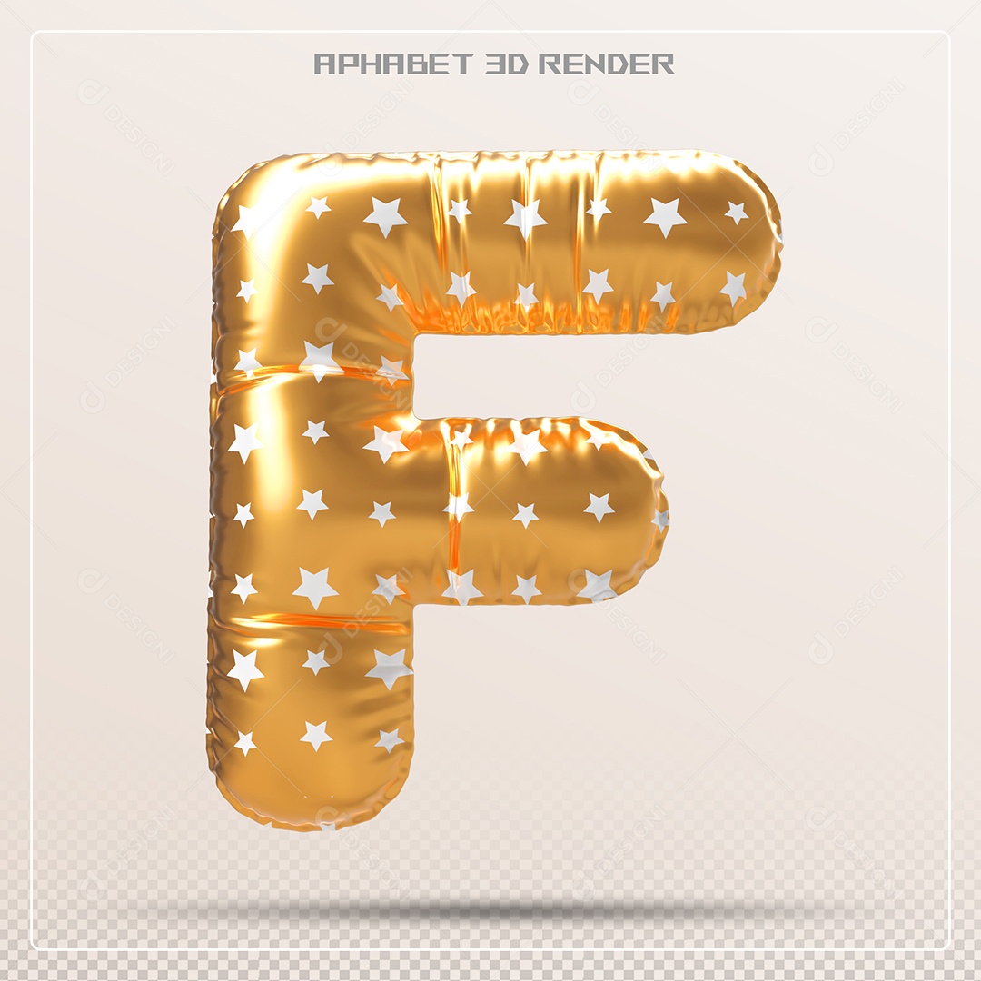 Letra 3D F Balão Dourado Elemento Para Composição PSD