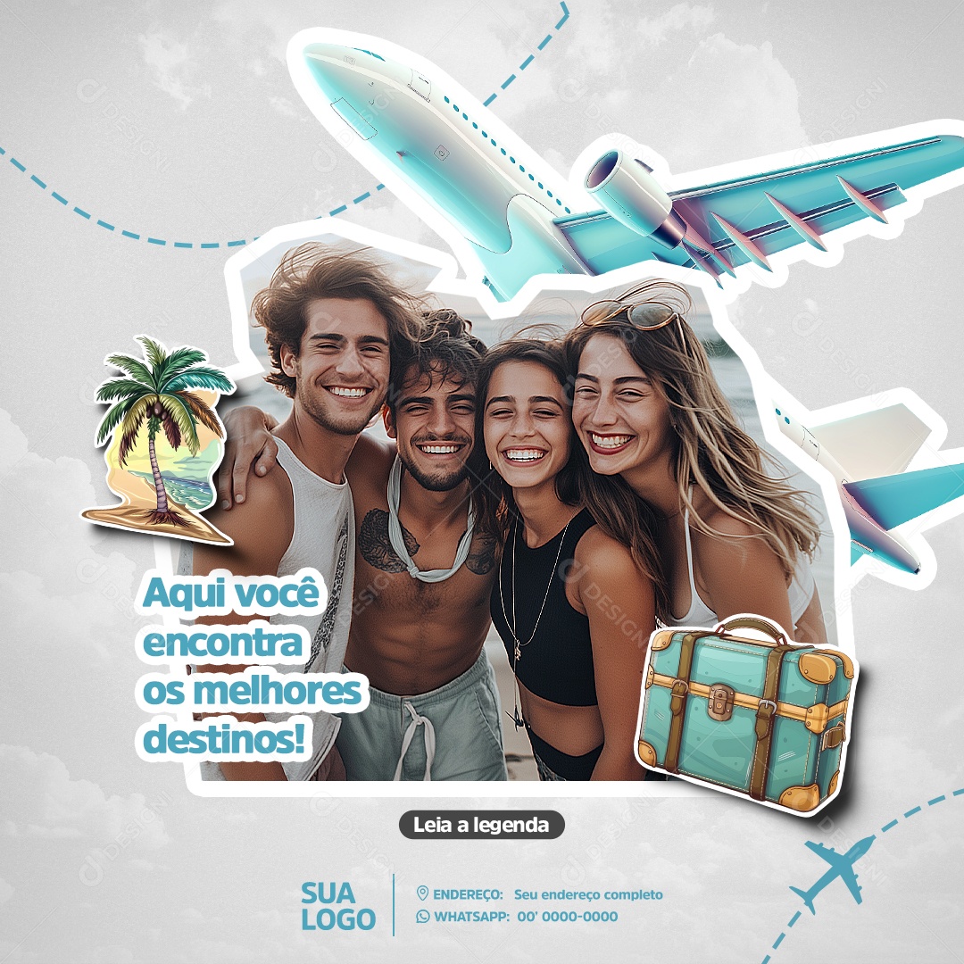 Agência de Viagens Aqui Você Encontra os Melhores Destinos Social Media PSD Editável