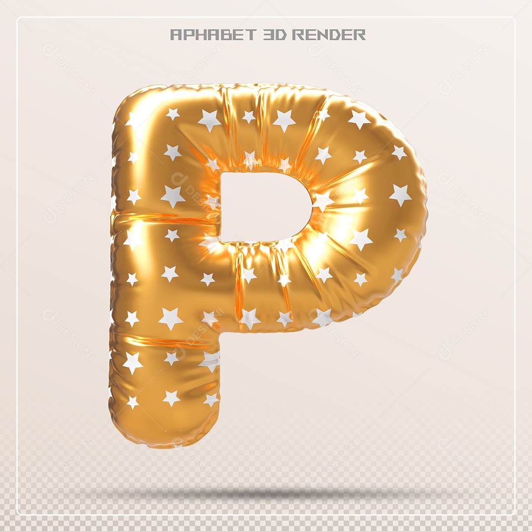 Letra 3D P Balão Dourado Elemento Para Composição PSD