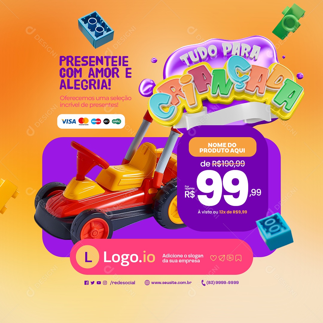 Social Media Loja de Brinquedos Tudo para Crianças Presenteie com Amor e Alegria PSD Editável