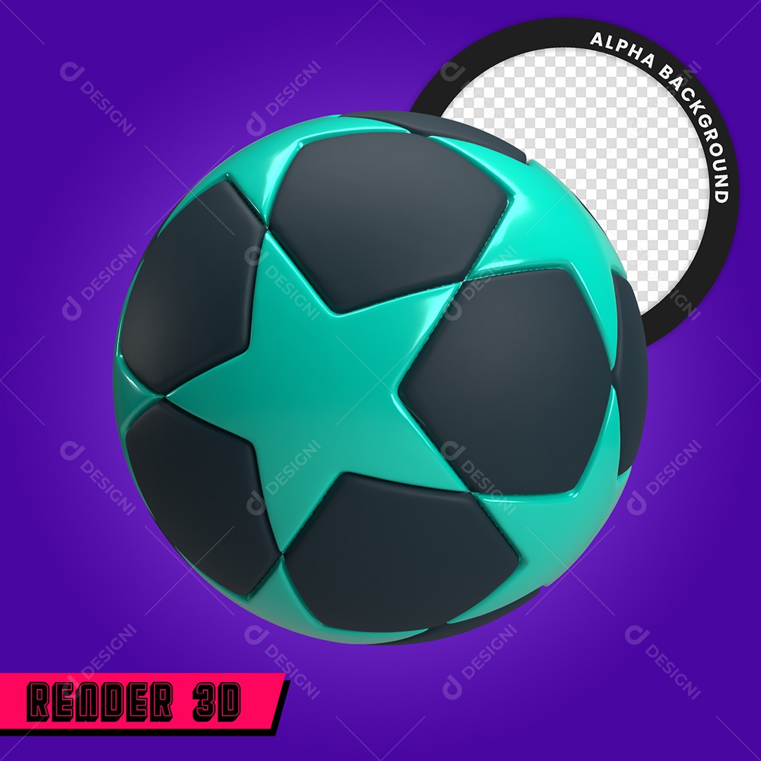 Bola da Champions Verde e Verde Escuro Elemento 3D Para Composição PSD