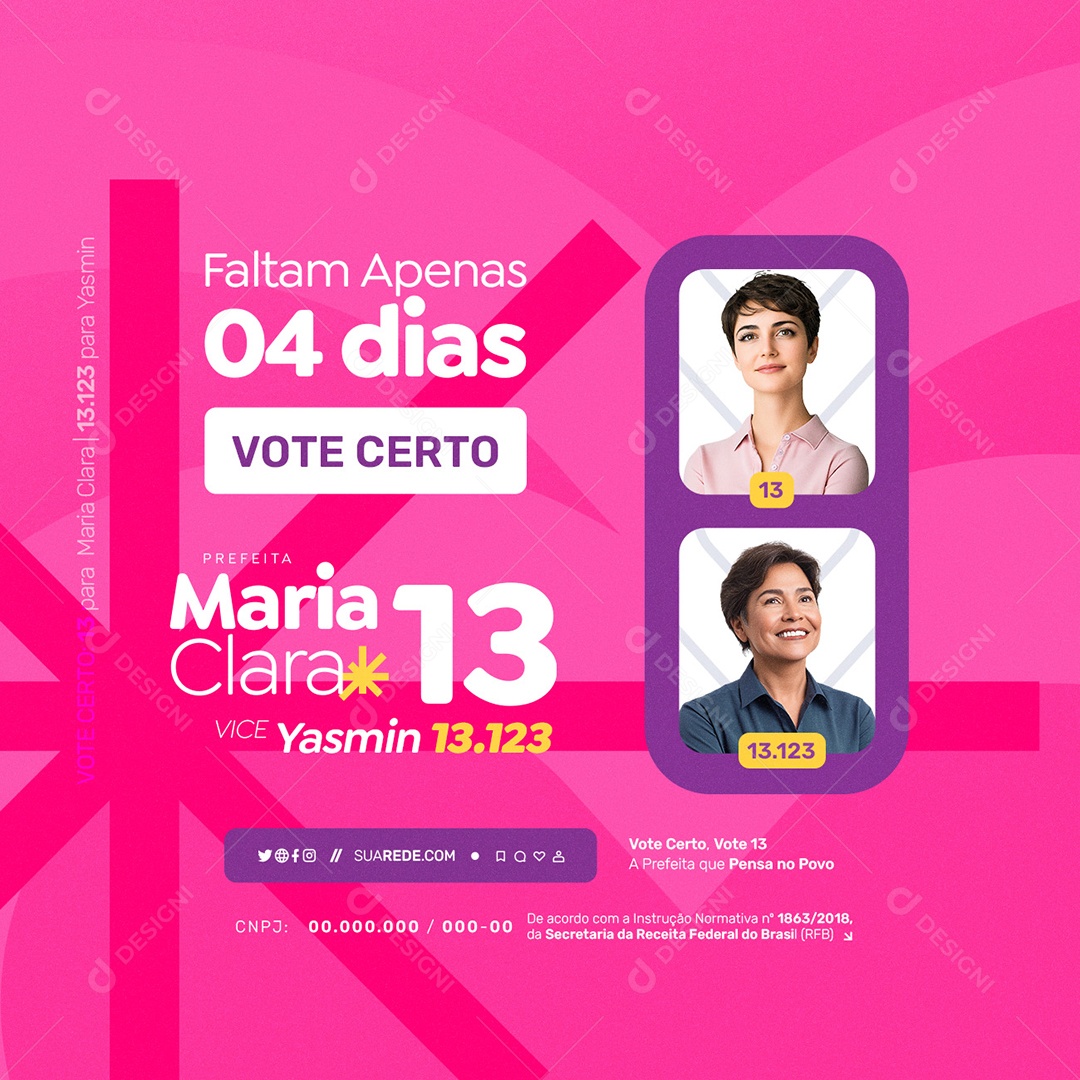 Política Eleição 2024 Prefeita Maria Clara Vice Yasmin Vote Certo Social Media PSD Editável