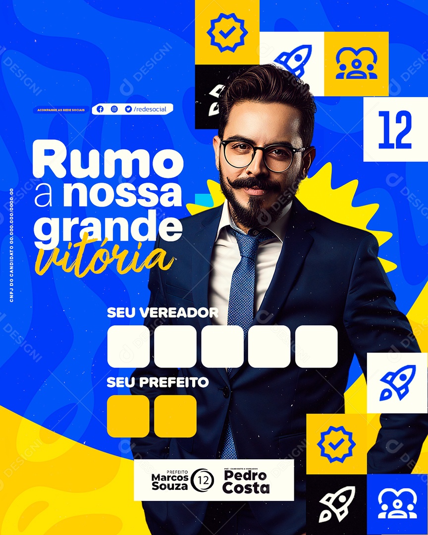 Política Prefeito Marcos Souza Rumo a Nossa Grande Vitória Social Media PSD Editável