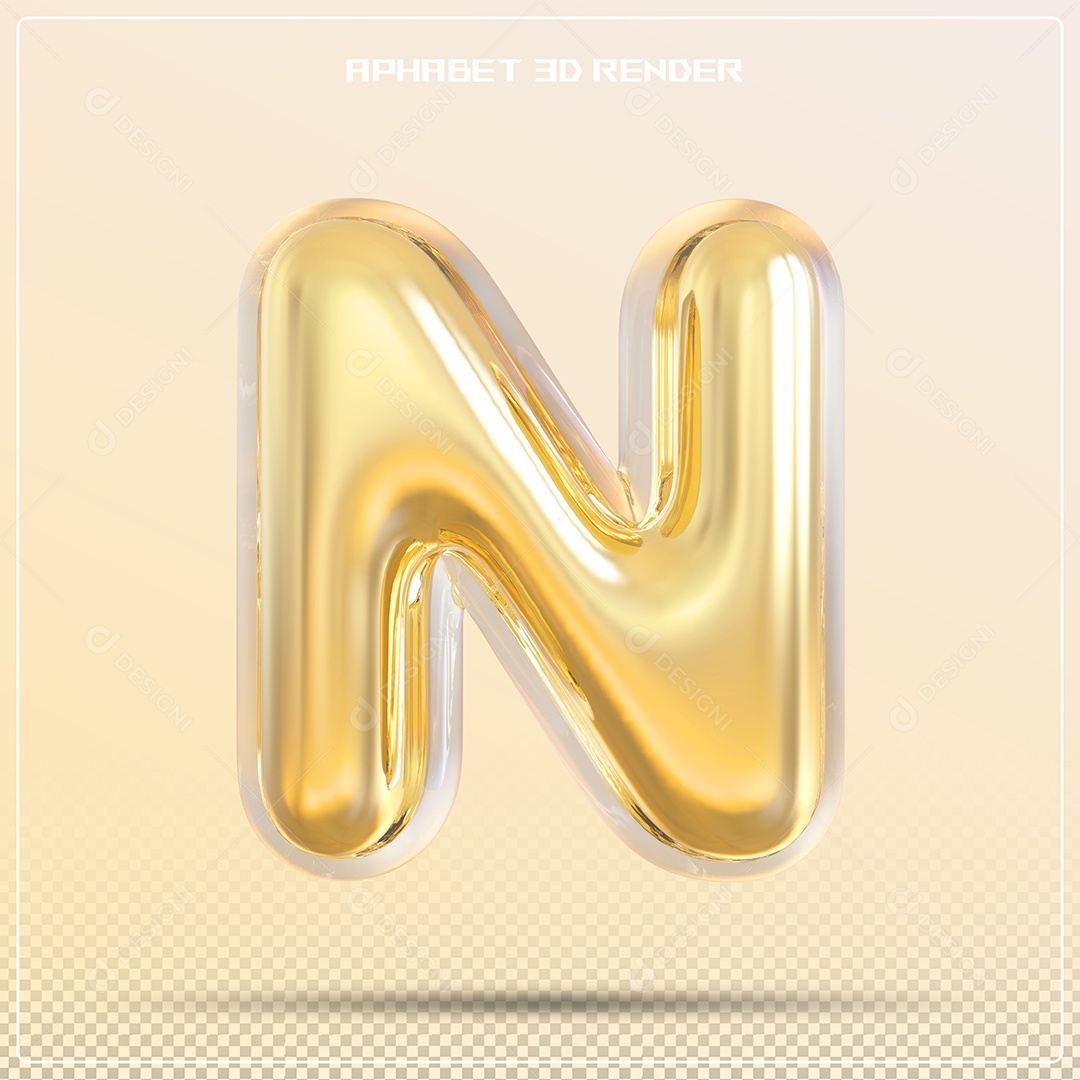 Letra 3D N Balão Dourado Elemento Para Composição PSD