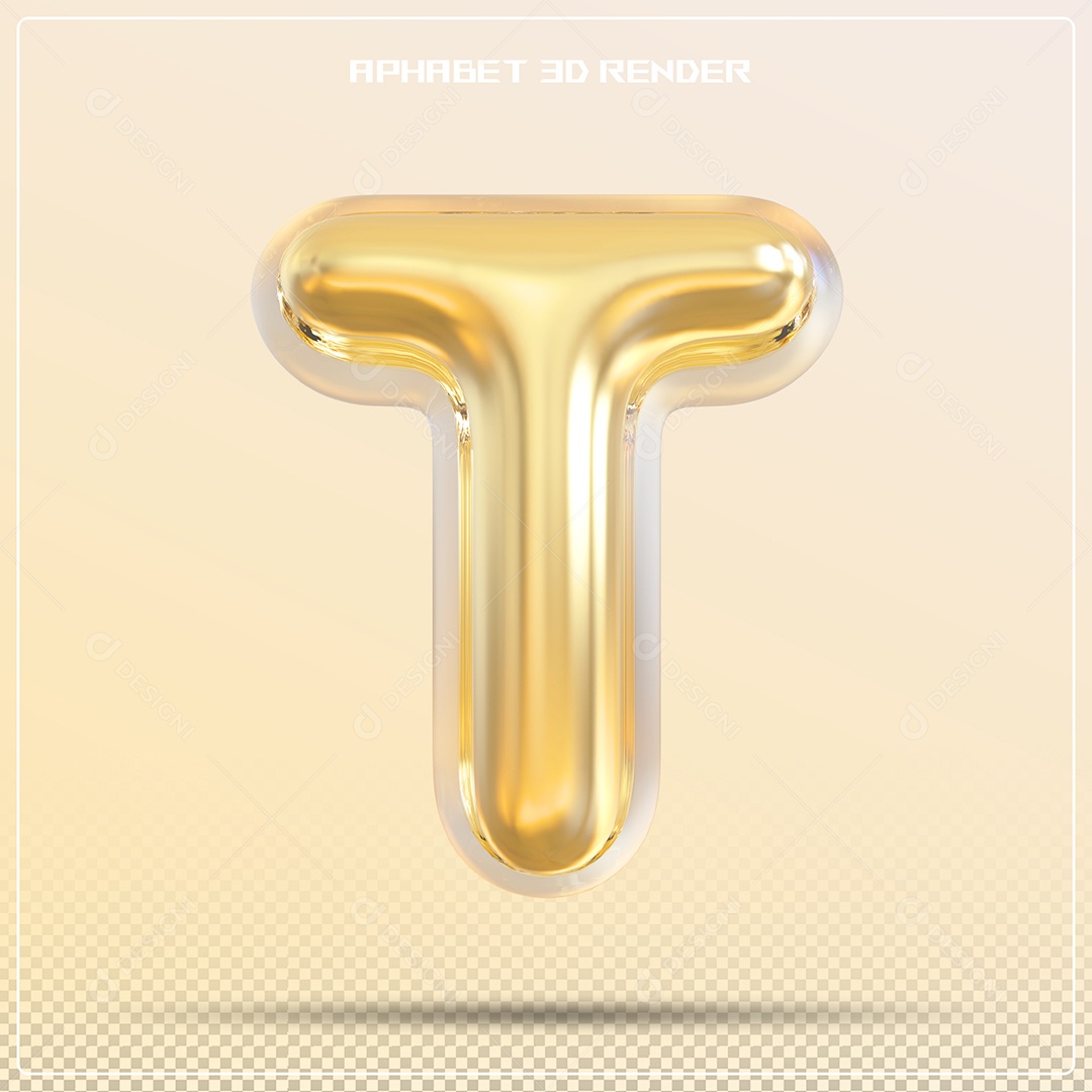 Letra 3D T Balão Dourado Elemento Para Composição PSD