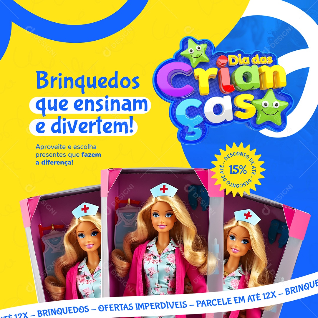 Dia das Crianças Loja de Brinquedos Aproveite e Escolha Presentes Social Media PSD Editável