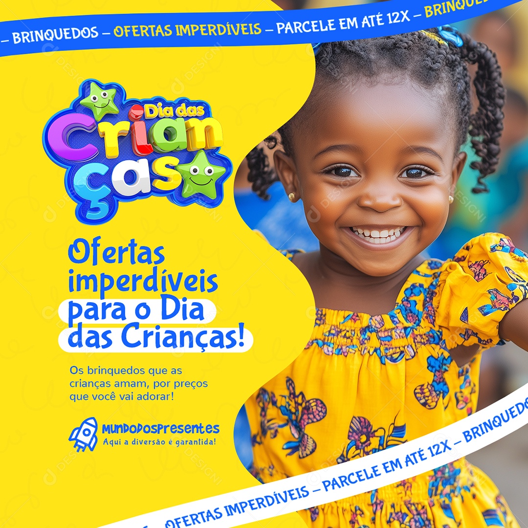 Dia das Crianças Loja de Brinquedos Ofertas Imperdíveis Social Media PSD Editável