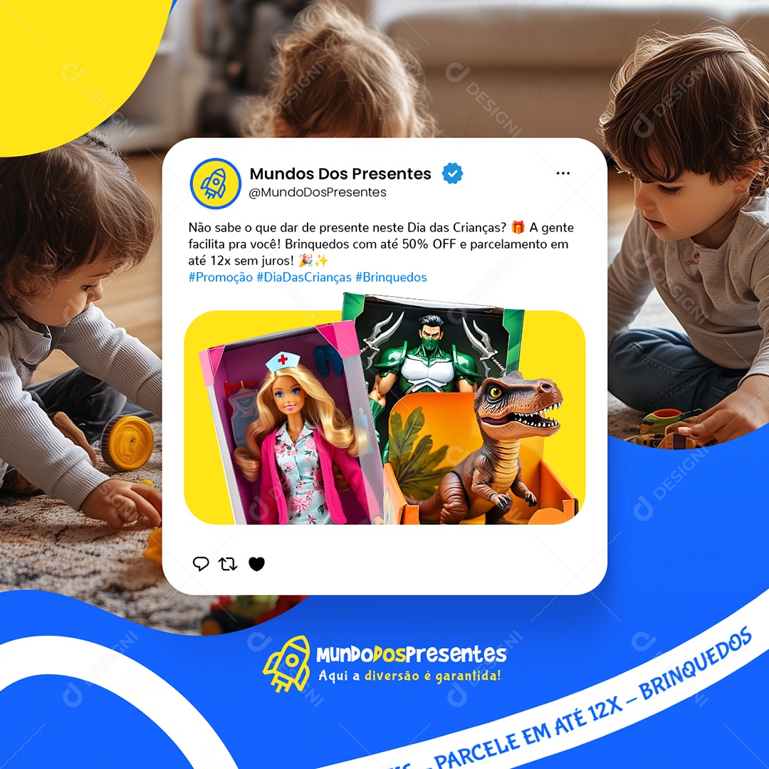 Dia das Crianças Loja de Brinquedos Parcele em Até 12x Social Media PSD Editável