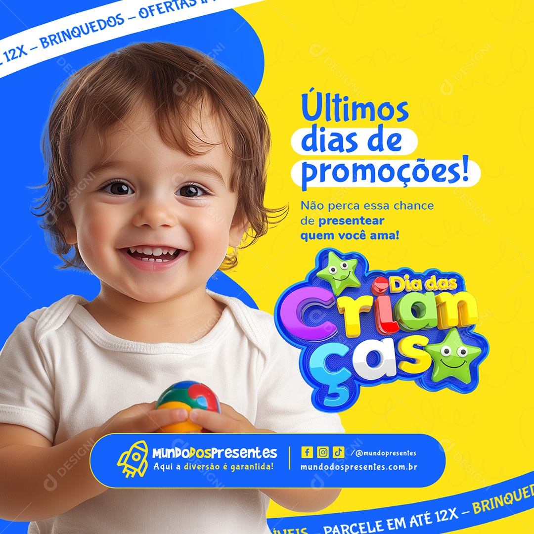 Dia das Crianças Loja de Brinquedos Últimos Dias de Promoções Social Media PSD Editável