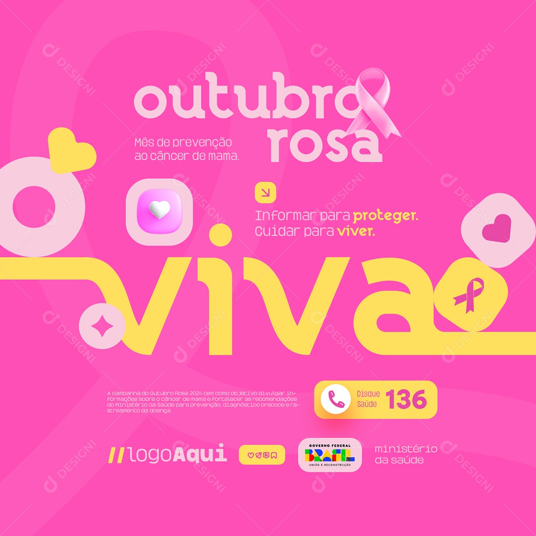 Outubro Rosa Mês de Prevenção ao Câncer de Mama Social Media PSD Editável