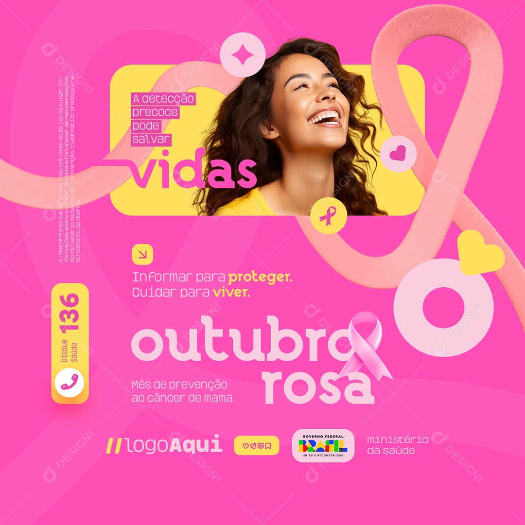 Outubro Rosa Informar para Proteger Social Media PSD Editável