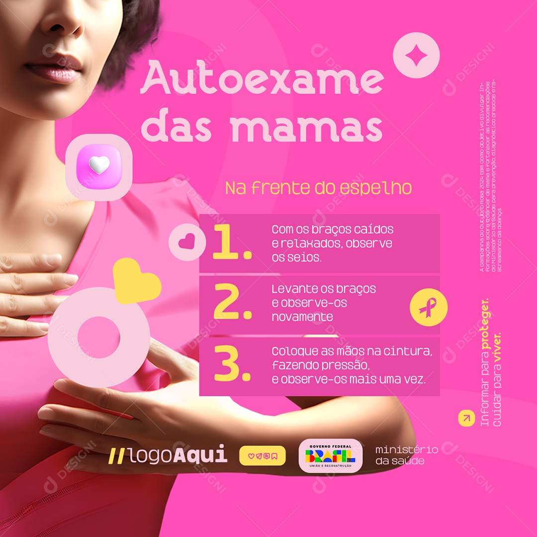 Outubro Rosa Autoexame das Mamas Social Media PSD Editável