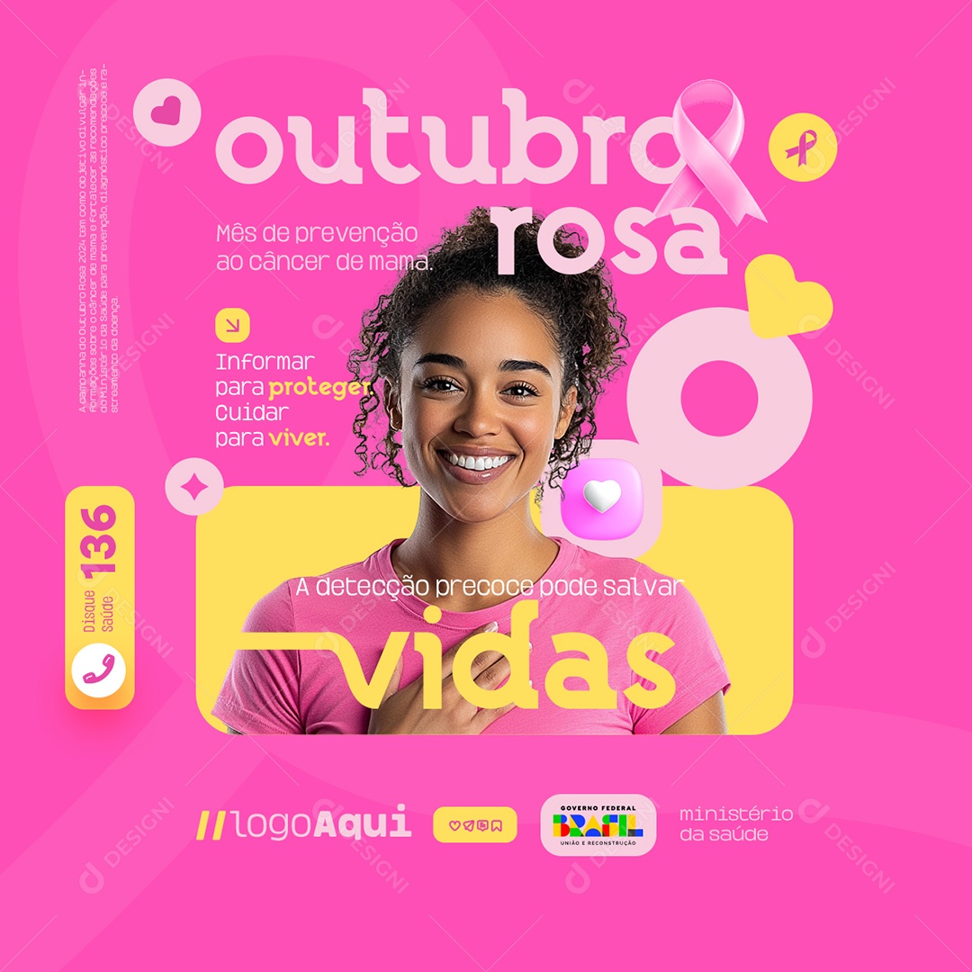 Outubro Rosa Mês de Prevenção ao Câncer de Mama Social Media PSD Editável