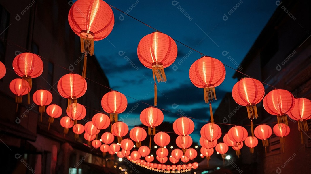 Lanternas e luzes de um festival chinês