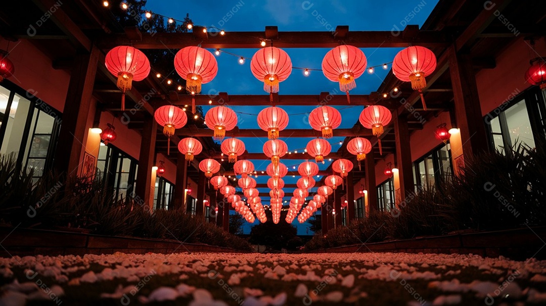 Área externa de uma casa decorada chinesa