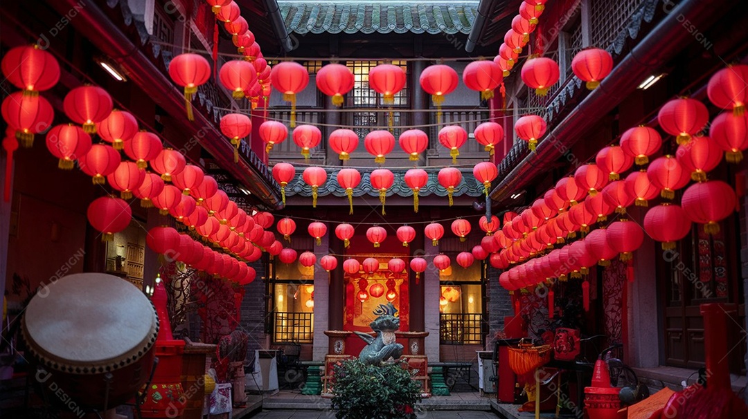 Área externa de uma casa decorada chinesa