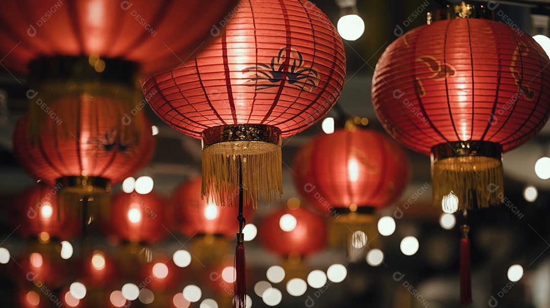 Lanternas e luzes de um festival chinês