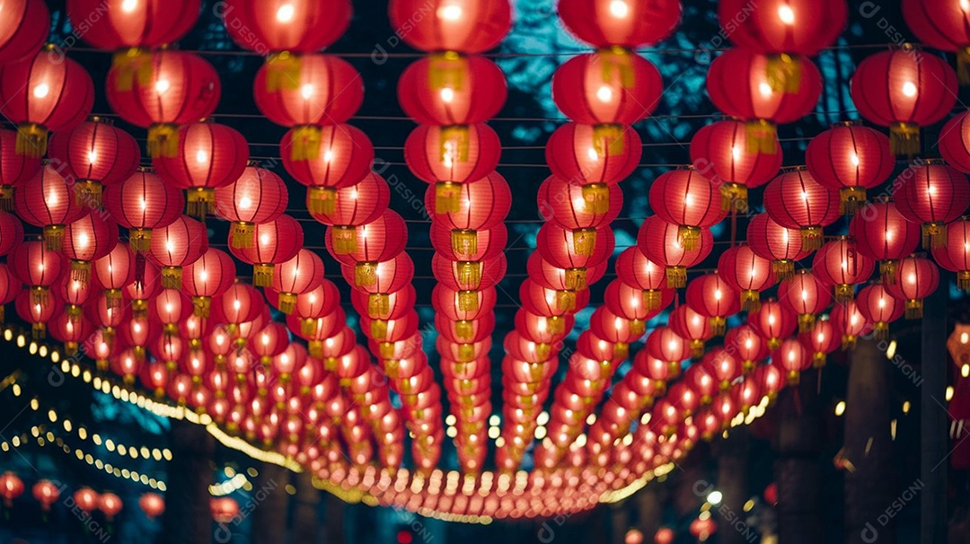 Lanternas e luzes de um festival chinês