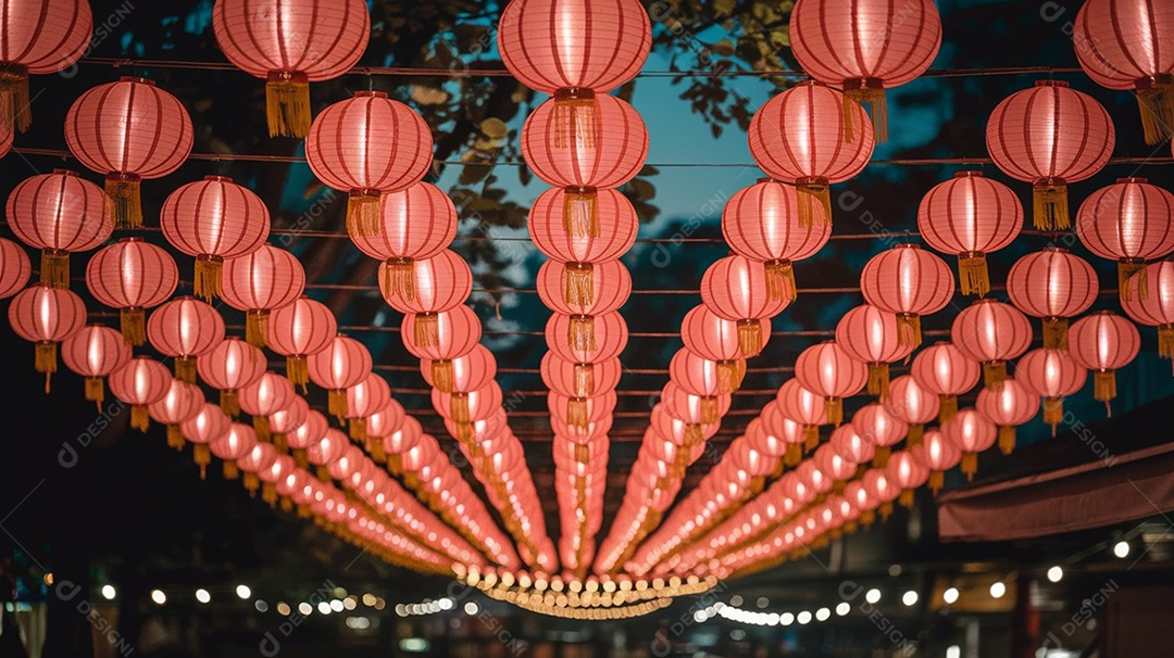 Lanternas iluminadas no festival chinês