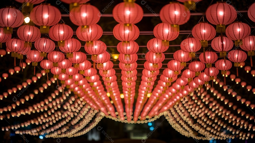 Lanternas e luzes de um festival chinês