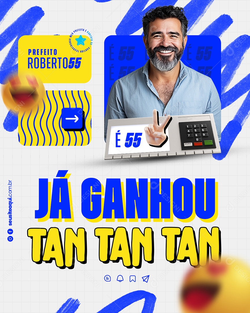 Política Prefeito Roberto Já Ganhou Social Media PSD Editável