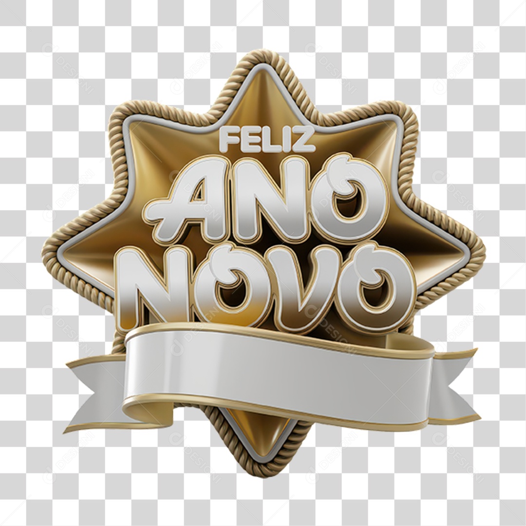 Selo 3D Feliz Ano Novo PNG Transparente