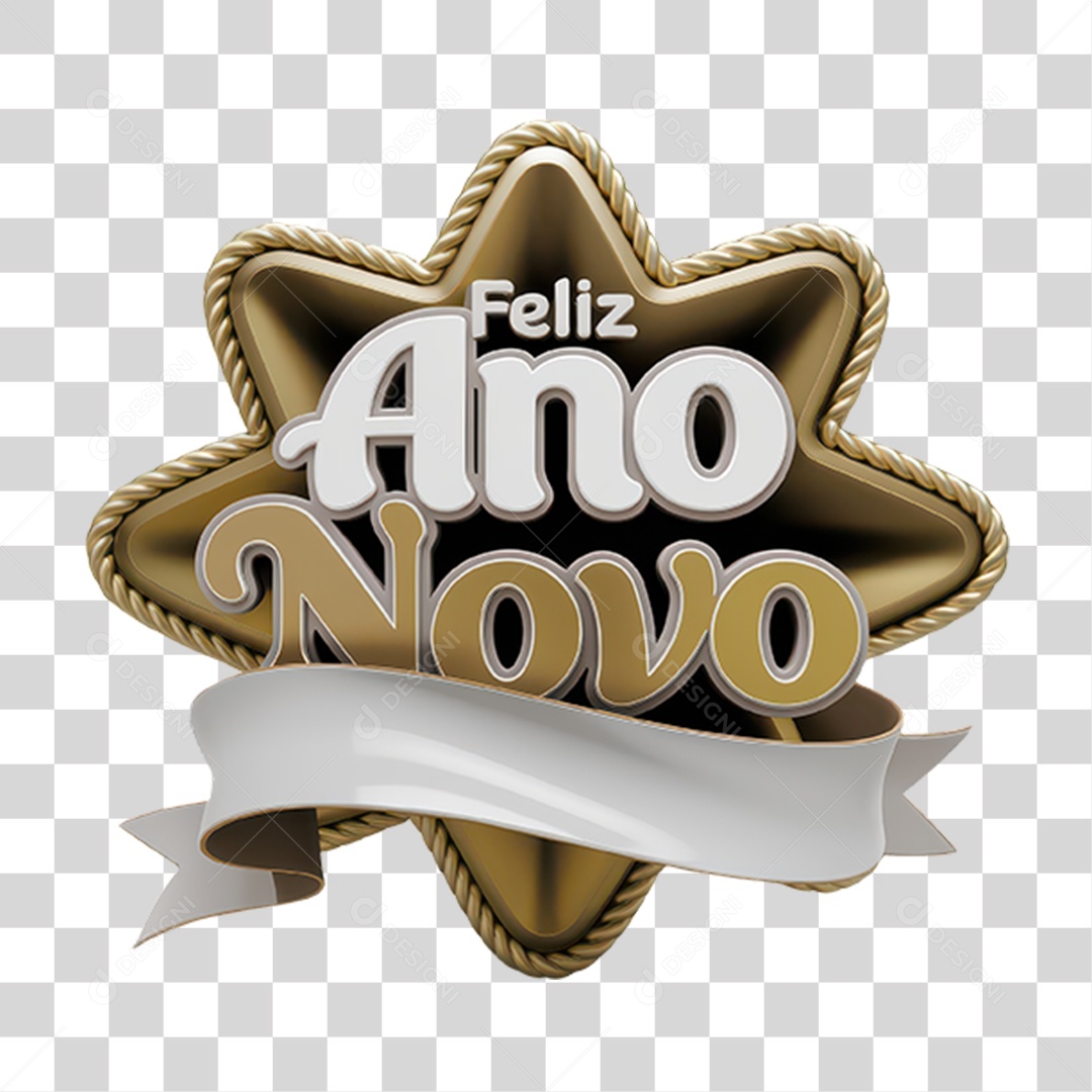 Selo 3D Feliz Ano Novo PNG Transparente