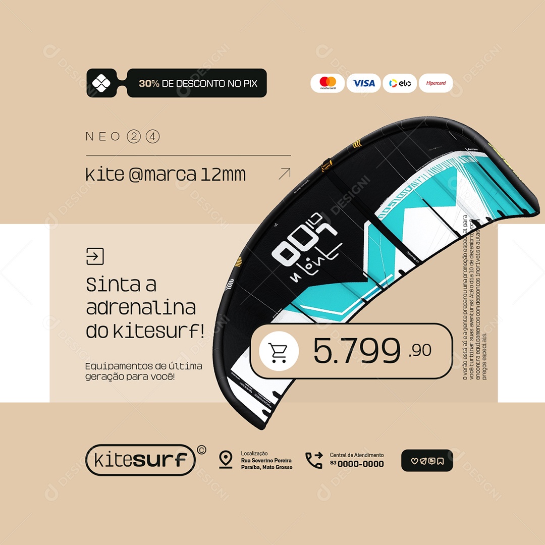 Social Media Sinta a Adrenalina do Kite Surf PSD Editável