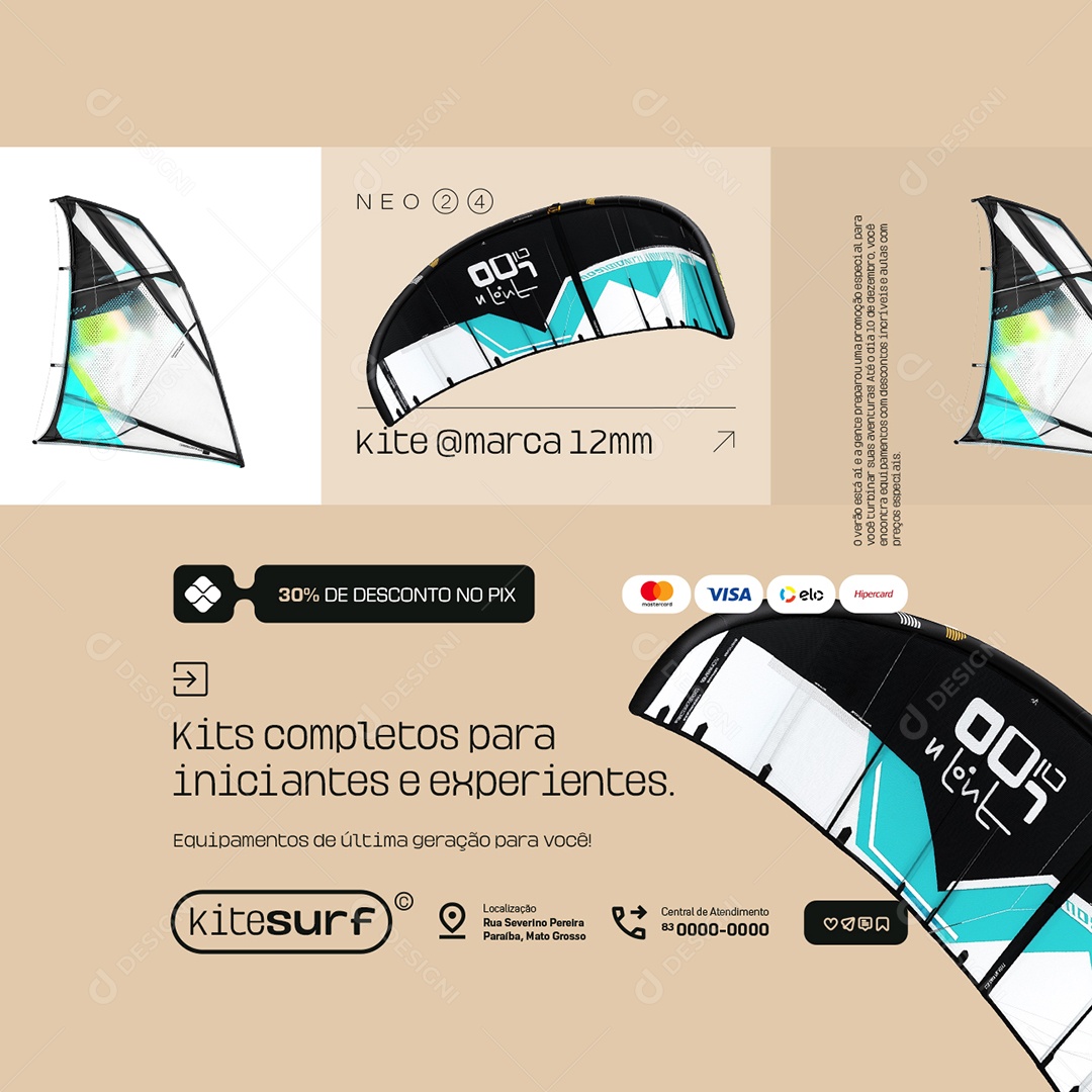 Social Media Kite Surf Equipamentos de Última Geração para Você PSD Editáverl