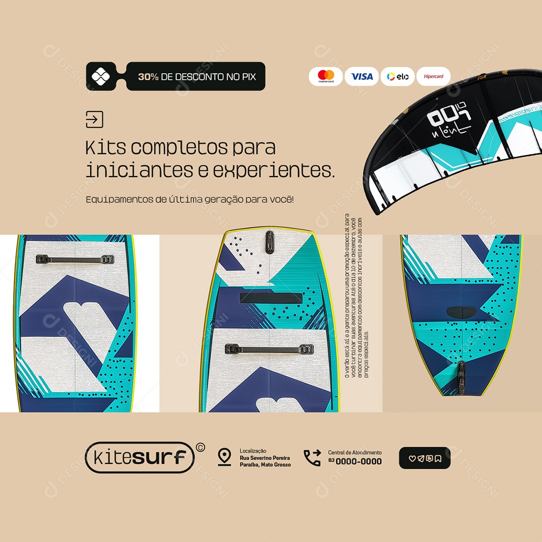 Kite Surf Kits Completos para Iniciantes e Experientes Social Media PSD Editável