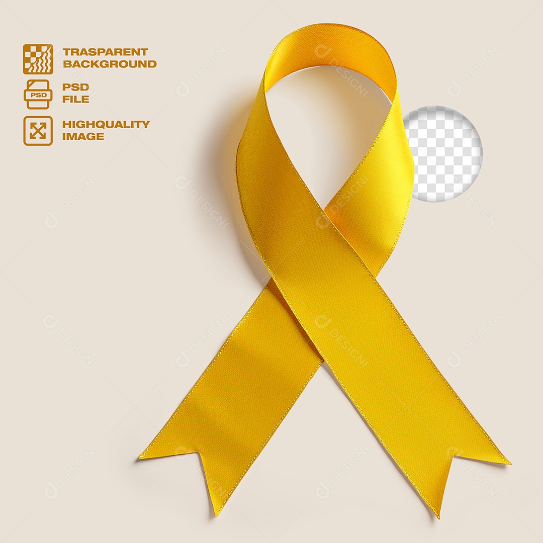 Fita Amarela de Setembro Amarelo Elemento 3D para Composição PSD