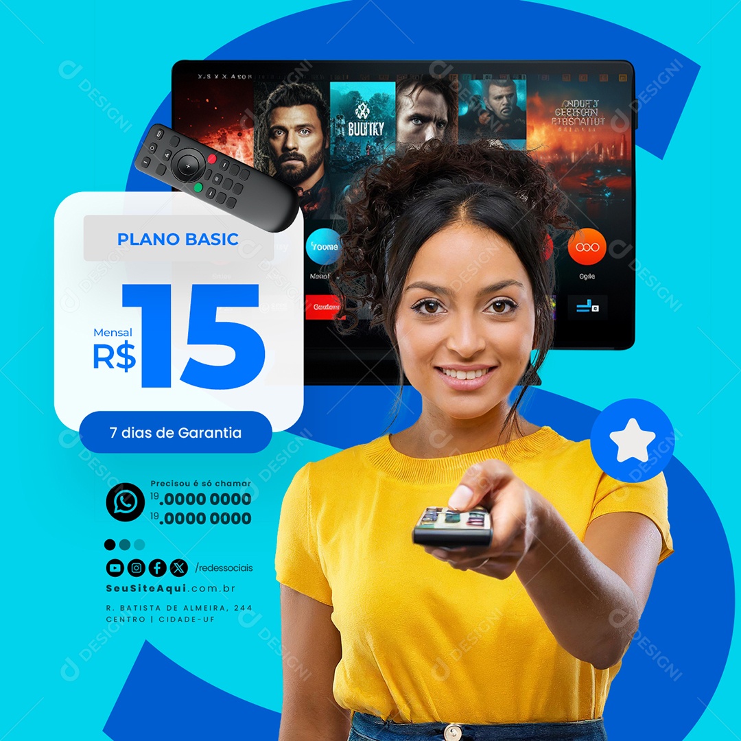 IPTV Plano Basic 7 Dias de Garantia Social Media PSD Editável