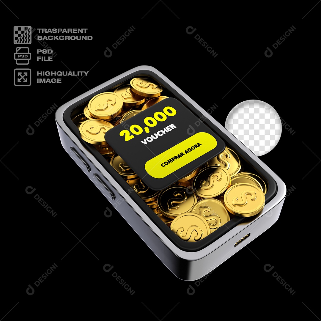 Voucher de Moeda Elemento 3D para Composição PSD