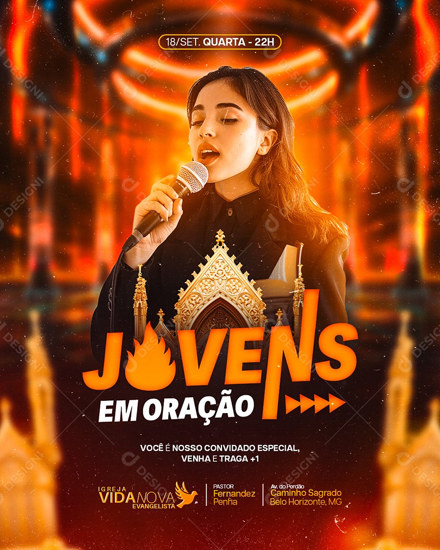 Flyer Gospel Jovens em Oração Social Media PSD Editável