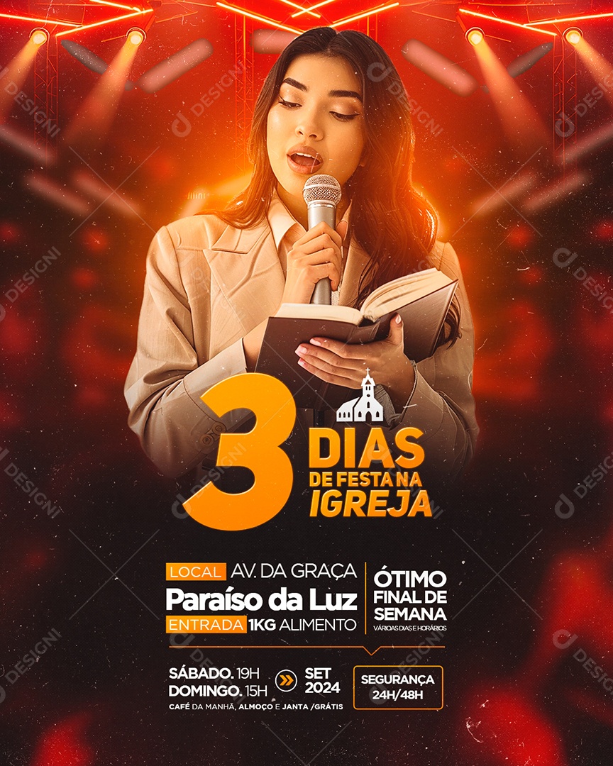 Flyer Gospel 3 Dias de Festa na Igreja Social Media PSD Editável